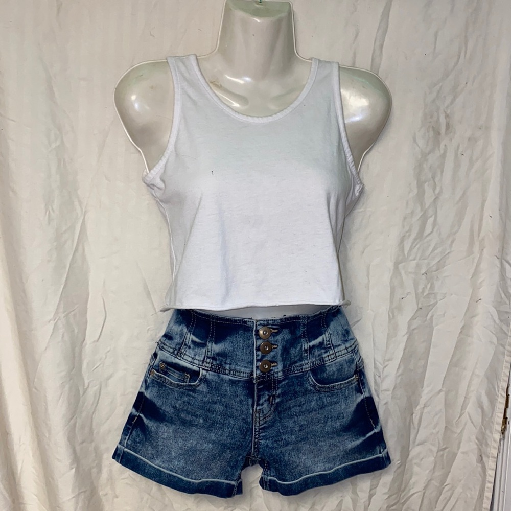 white tank top and high rise shorts set